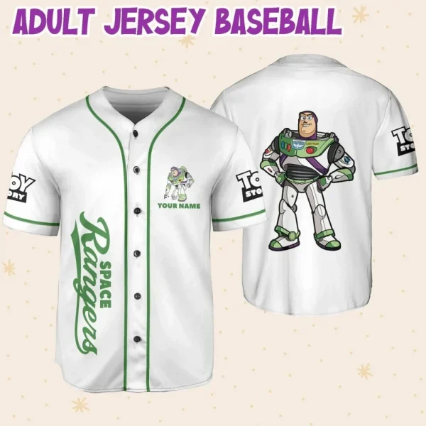 Personalize Buzz Lightyear Space Buzz Green White Dark Custom Kids, Youth, Adult 3D Disney Baseball Jersey Outfits Cute Gift For Fans Disney