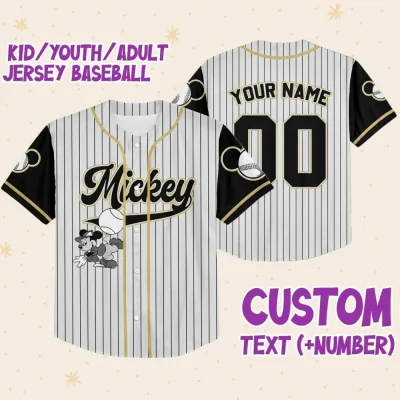 Personalize Disney Mickey Baseball Black, Custom Kid Youth Adult Disney Jersey, Mickey Mouse Jersey, Baseball Jersey, Gift For Disney Fans