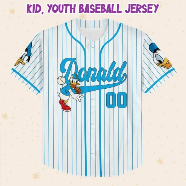 Personalize Disney Donald Duck Baseball Custom Kid Youth Adult Disney Jersey Donald Duck Jersey, Disney Baseball Jersey Gift For Disney Fans