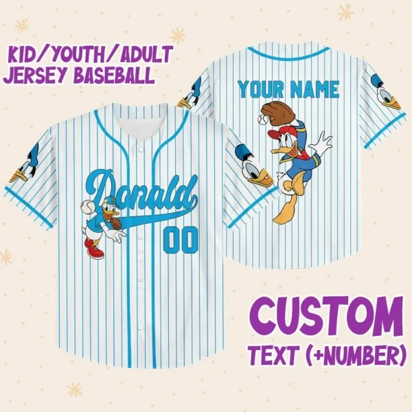 Personalize Disney Donald Duck Baseball Custom Kid Youth Adult Disney Jersey Donald Duck Jersey, Disney Baseball Jersey Gift For Disney Fans