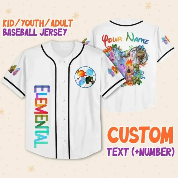 Personalize Disney Pixar Elenmental Mickey Head Jersey, Custom Disney Jersey, Pixar Elemental, Disney Family Shirt, Disneyworld Shirts