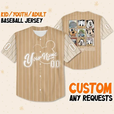 Personalize Vintage Walt Disney World Mickey Mouse, Custom Kid Youth Adult Disney Jersey, Baseball Jersey, Disneyworld Gift For Disney Fans