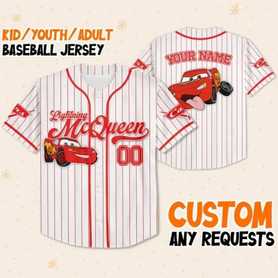 Custom Disney Cars Lightning Mcqueen Baseball, Custom Cars Baseball Jersey Team, Personalized Disney Baseball Team Outfit, Cars Land Tee