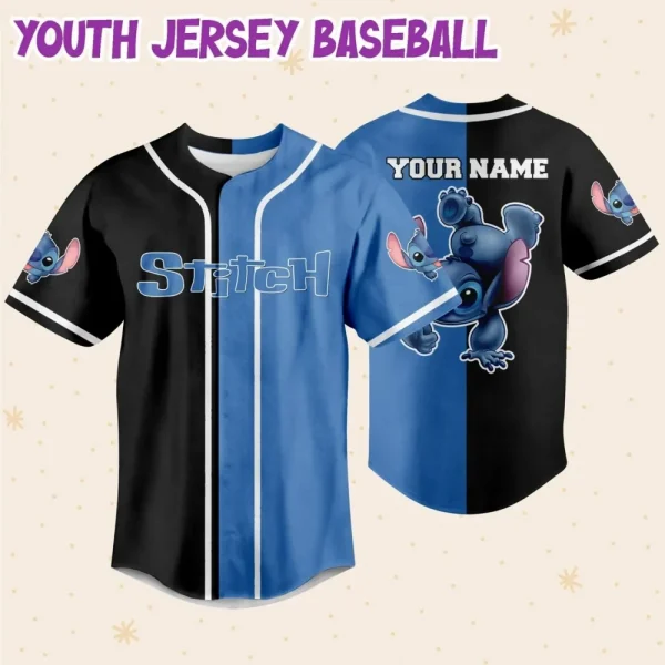 Personalize Stitch Black Blue Horizontal Text Custom Kids, Youth, Adult Disney Baseball Jersey Sports Cute Gifts For Fans Disney