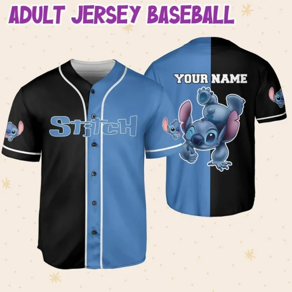 Personalize Stitch Black Blue Horizontal Text Custom Kids, Youth, Adult Disney Baseball Jersey Sports Cute Gifts For Fans Disney