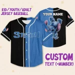 Personalize Stitch Black Blue Horizontal Text Custom Kids, Youth, Adult Disney Baseball Jersey Sports Cute Gifts For Fans Disney