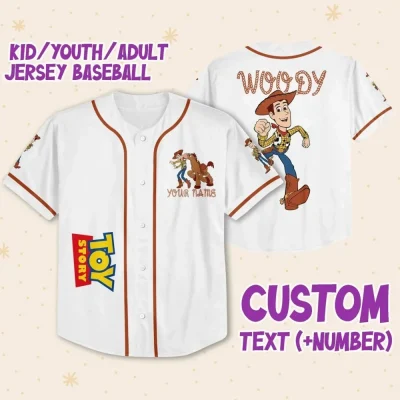 Personalize Toy Story Woody Sheriff Custom Kids, Youth, Adult Disney Baseball Jersey Sports Outfits Cute Gifts For Fans Disney