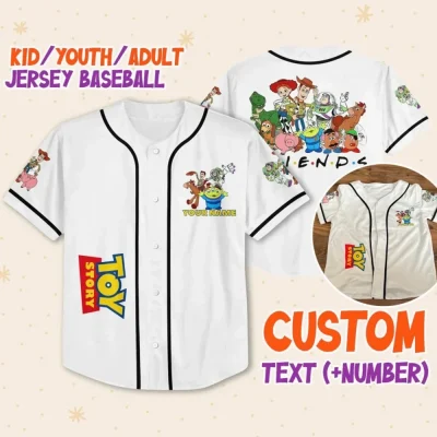 Personalize Toy Story Friends Custom Kids, Youth, Adult Disney Baseball Jersey Sports Outfits Cute Gifts For Fans Disney
