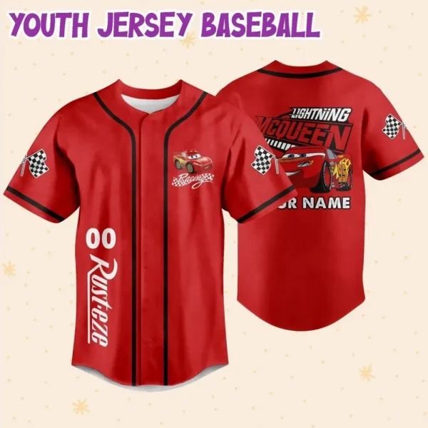 Personalize Lightning Mcqueen Speed Red Dark Custom Kids, Youth, Adult Disney Baseball Jersey Sports Cute Gifts For Fans Disney