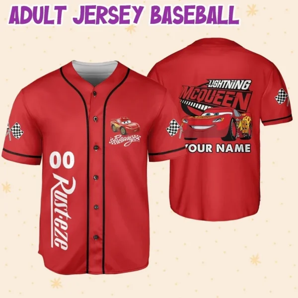 Personalize Lightning Mcqueen Speed Red Dark Custom Kids, Youth, Adult Disney Baseball Jersey Sports Cute Gifts For Fans Disney