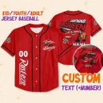 Personalize Lightning Mcqueen Speed Red Dark Custom Kids, Youth, Adult Disney Baseball Jersey Sports Cute Gifts For Fans Disney