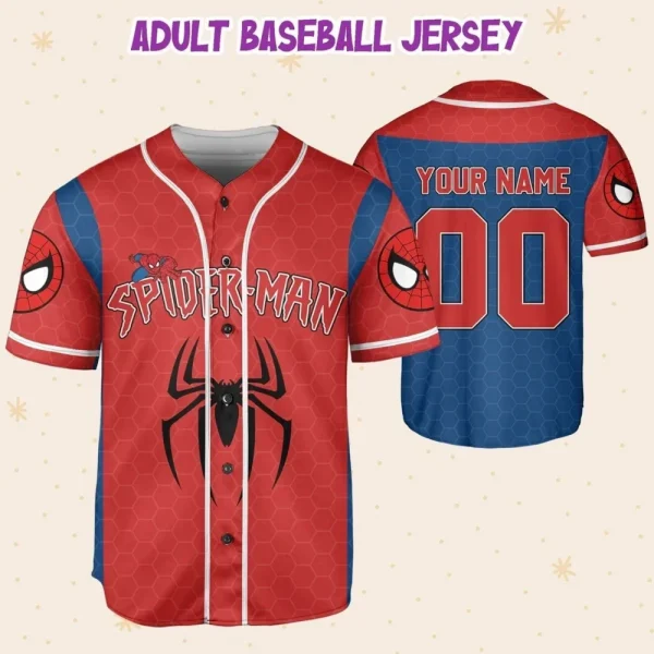 Personalize Disney Spider Man Blue And Red, Custom Kid Youth Adult Disney Jersey Spider Man Jersey, Baseball Jersey, Gift For Disney Fans