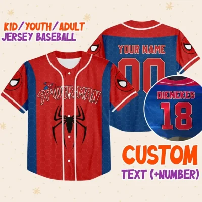 Personalize Disney Spider Man Blue And Red, Custom Kid Youth Adult Disney Jersey Spider Man Jersey, Baseball Jersey, Gift For Disney Fans