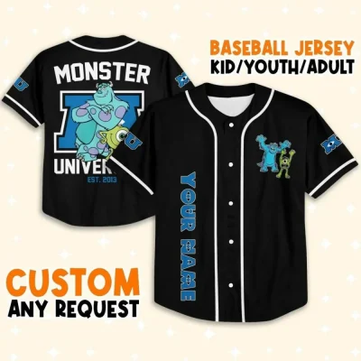 Personalize Monsters Inc Retro Monsters University Custom Kids, Youth, Adult Disney Baseball Jersey Sports Gifts For Fans Disney