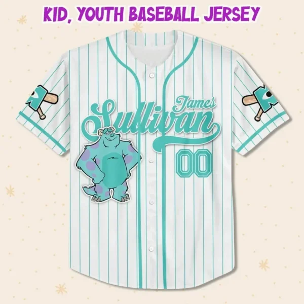 Custom Disney Monster Inc James Sullivan Baseball, Custom Kids Youth Adult Disney Baseball Jersey Sports Gift For Fan Disney Family Matching