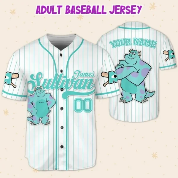 Custom Disney Monster Inc James Sullivan Baseball, Custom Kids Youth Adult Disney Baseball Jersey Sports Gift For Fan Disney Family Matching