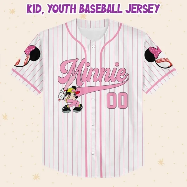 Personalize Disney Minnie Play Baseball Pink, Custom Kid Youth Adult Disney Jersey, Minnie Mouse Jersey Baseball Jersey Gift For Disney Fans