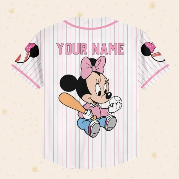 Personalize Disney Minnie Play Baseball Pink, Custom Kid Youth Adult Disney Jersey, Minnie Mouse Jersey Baseball Jersey Gift For Disney Fans