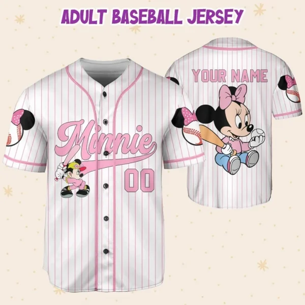 Personalize Disney Minnie Play Baseball Pink, Custom Kid Youth Adult Disney Jersey, Minnie Mouse Jersey Baseball Jersey Gift For Disney Fans