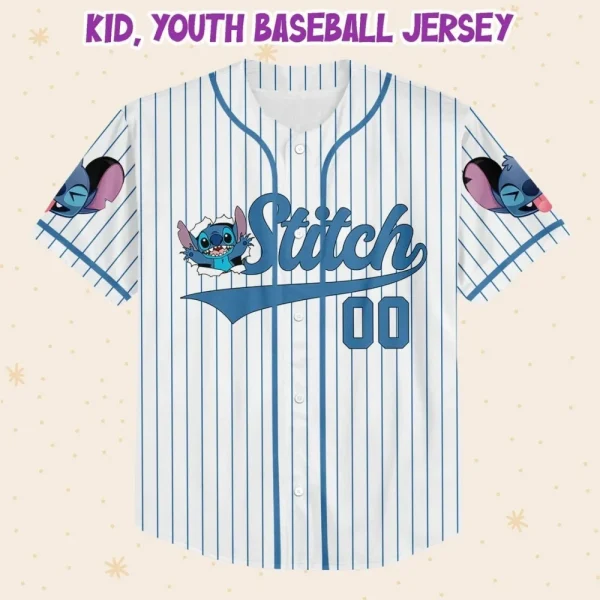 Personalize Disney Stitch Blue, Custom Kid Youth Adult Disney Jersey, Disney Baseball Jersey, Gifts For Disney Fans, Cute Stick Jersey