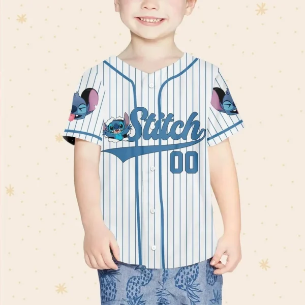 Personalize Disney Stitch Blue, Custom Kid Youth Adult Disney Jersey, Disney Baseball Jersey, Gifts For Disney Fans, Cute Stick Jersey