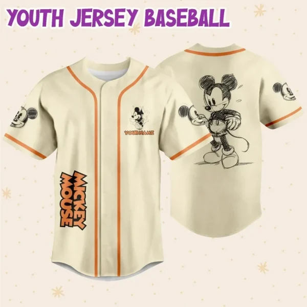 Personalize Mickey Classic Sketup Custom Kids, Youth, Adult Disney Baseball Jersey Sports Outfits Cute Gifts For Fans Disney