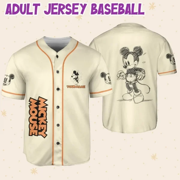 Personalize Mickey Classic Sketup Custom Kids, Youth, Adult Disney Baseball Jersey Sports Outfits Cute Gifts For Fans Disney