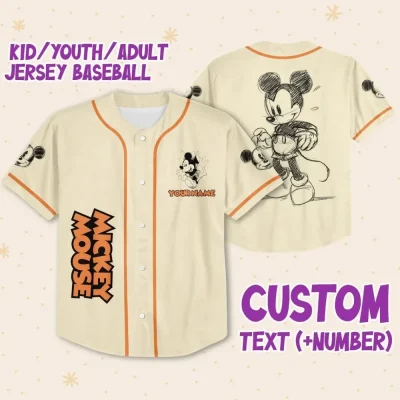 Personalize Mickey Classic Sketup Custom Kids, Youth, Adult Disney Baseball Jersey Sports Outfits Cute Gifts For Fans Disney