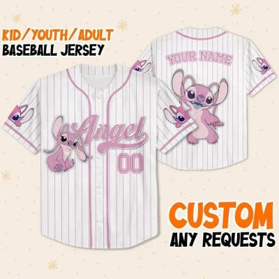 Custom Disney Lilo And Stitch Angel Baseball, Custom Kid Youth Adult Disney Jersey, Disney Baseball Jersey, Stitch Birthday Gift Stitch Fan