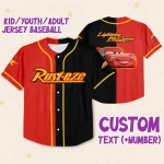 Personalize Lightning Mcqueen Red Black Horizontal Text Custom Kids Youth Adult 3D Disney Baseball Jersey Outfits Cute Gifts For Fans Disney