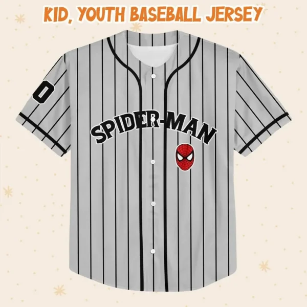 Personalize Spiderman Striped Black, Custom Kid Youth Adult Disney Jersey Spider Man Jersey, Baseball Jersey, Gift For Disney Fans