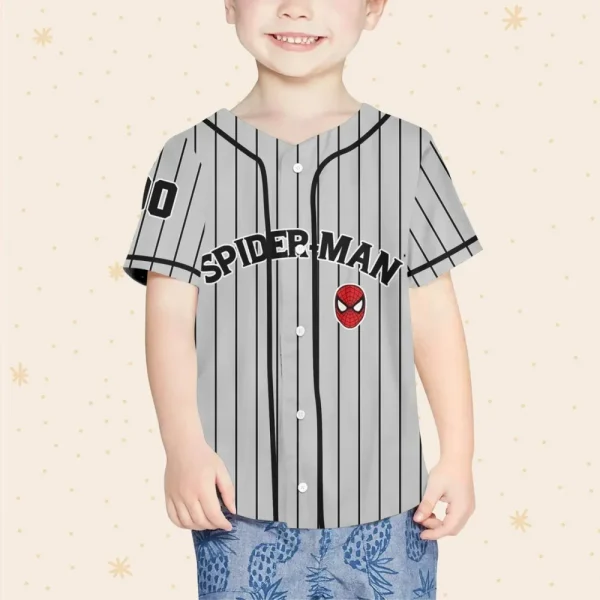 Personalize Spiderman Striped Black, Custom Kid Youth Adult Disney Jersey Spider Man Jersey, Baseball Jersey, Gift For Disney Fans