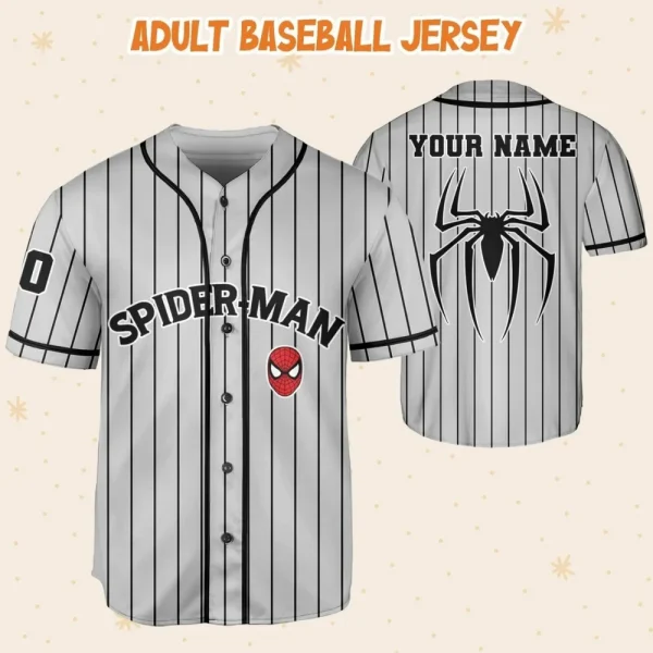 Personalize Spiderman Striped Black, Custom Kid Youth Adult Disney Jersey Spider Man Jersey, Baseball Jersey, Gift For Disney Fans