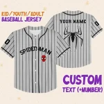 Personalize Spiderman Striped Black, Custom Kid Youth Adult Disney Jersey Spider Man Jersey, Baseball Jersey, Gift For Disney Fans