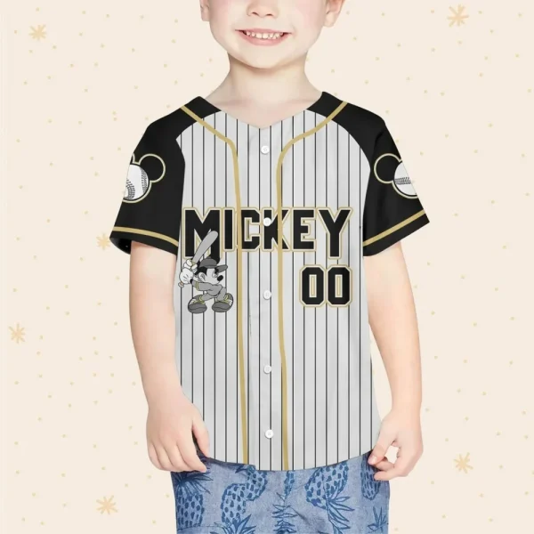 Personalize Disney Mickey Black Grey Color Custom Disney Jersey, Mickey Mouse Jersey, Disney Baseball Jersey, Gift For Kids, Youth, Adults