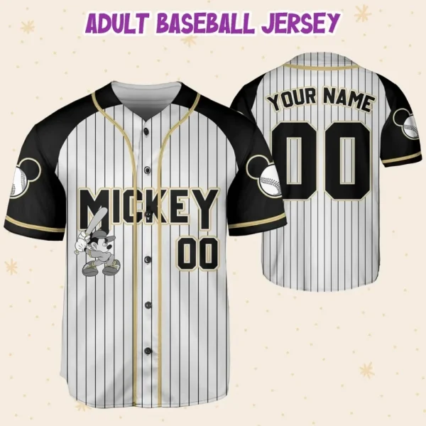 Personalize Disney Mickey Black Grey Color Custom Disney Jersey, Mickey Mouse Jersey, Disney Baseball Jersey, Gift For Kids, Youth, Adults