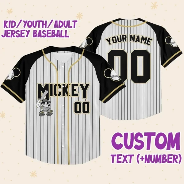 Personalize Disney Mickey Black Grey Color Custom Disney Jersey, Mickey Mouse Jersey, Disney Baseball Jersey, Gift For Kids, Youth, Adults