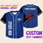 Personalize Spiderman Superhero Awesome Blue, Custom Kid Youth Adult Disney Jersey Spider Man Jersey, Baseball Jersey, Gift For Disney Fans