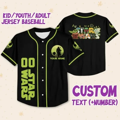 Personalize Star War Yoda Cute Custom Kids, Youth, Adult Disney Baseball Jersey Sports Outfits Cute Gifts For Fans Disney