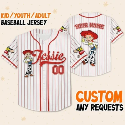 Custom Disney Toy Story Jessie Baseball, Custom Kids Youth Adult Disney Baseball Jersey Sports Outfit Cute Gift For Fan Disney Toy Story Fan