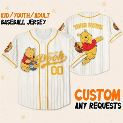Custom Disney Winnie The Pooh Pooh Baseball, Custom Kid Youth Adult Disney Jersey Vintage Baseball Jersey Disneyworld Gift For Disney Fans