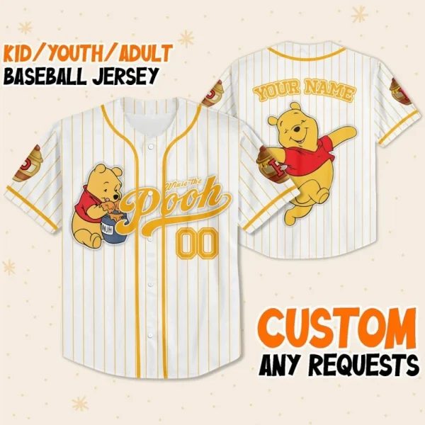 Custom Disney Winnie The Pooh Pooh Baseball, Custom Kid Youth Adult Disney Jersey Vintage Baseball Jersey Disneyworld Gift For Disney Fans