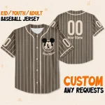 Personalize Retro Disney Mickey Jersey, Vintage Mickey Custom Name Custom Kid, Youth, Adult Disney Baseball Jersey Custom Disney Mickey Gift