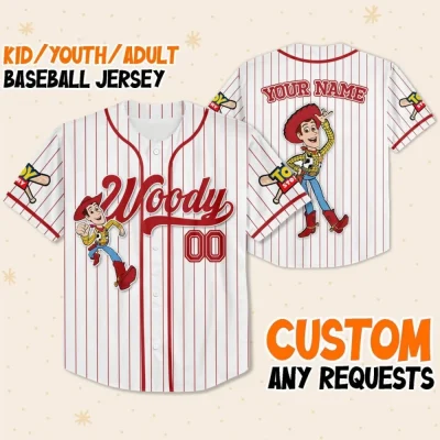 Custom Disney Toy Story Woody Baseball, Custom Kid Youth Adult Disney Jersey Vintage Baseball Jersey Disneyworld Trip, Gift For Disney Fans