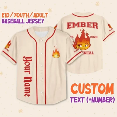 Personalize Disney Pixar Elenmental Ember Jersey, Custom Disney Jersey, Pixar Elemental, Disney Family Shirt, Disneyworld Shirts