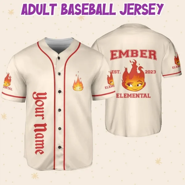 Personalize Disney Pixar Elenmental Ember Jersey, Custom Disney Jersey, Pixar Elemental, Disney Family Shirt, Disneyworld Shirts
