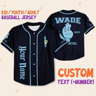 Personalize Disney Pixar Elenmental Wade Custom Kids, Youth, Adult Disney Baseball Jersey Sports Cute Gifts For Fans Disney