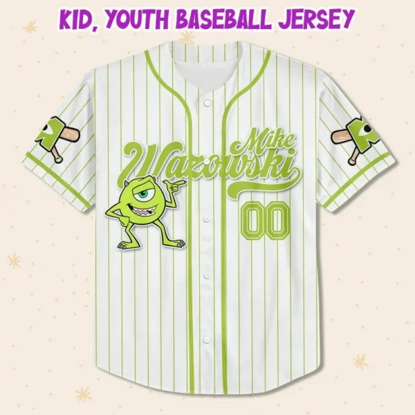 Custom Disney Monster Inc Mike Wazowski Baseball, Custom Kids Youth Adult Disney Baseball Jersey Sports Gift For Fans Disney Family Matching