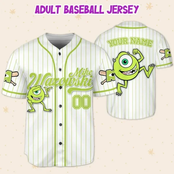 Custom Disney Monster Inc Mike Wazowski Baseball, Custom Kids Youth Adult Disney Baseball Jersey Sports Gift For Fans Disney Family Matching