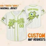 Custom Disney Monster Inc Mike Wazowski Baseball, Custom Kids Youth Adult Disney Baseball Jersey Sports Gift For Fans Disney Family Matching